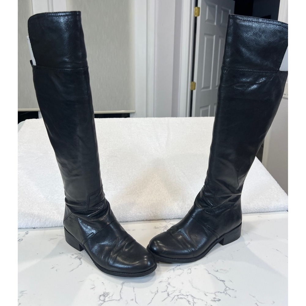 Nine West Noriko Black Knee-High Leather Riding Boots Women 7 M , Gently worn ! - Picture 2 of 16